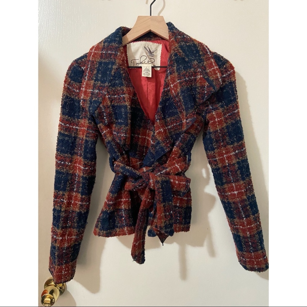 Anthropologie Tabitha Plaid Ruffles Blazer